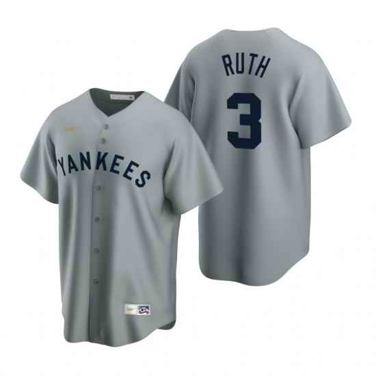 Mens Nike New York Yankees 3 Babe Ruth Gray Cooperstown Collection Road Stitched Baseball Jerse